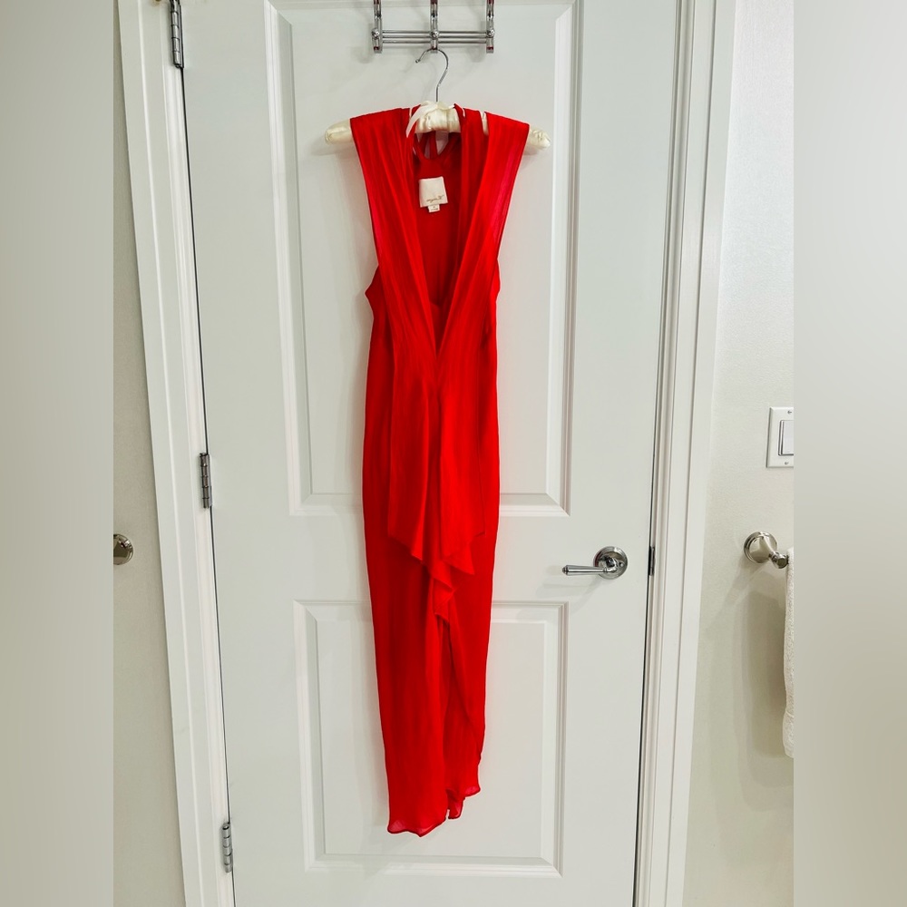 Aryn K., sexy Raspberry red, silk asymmetrical dress, size Medium
